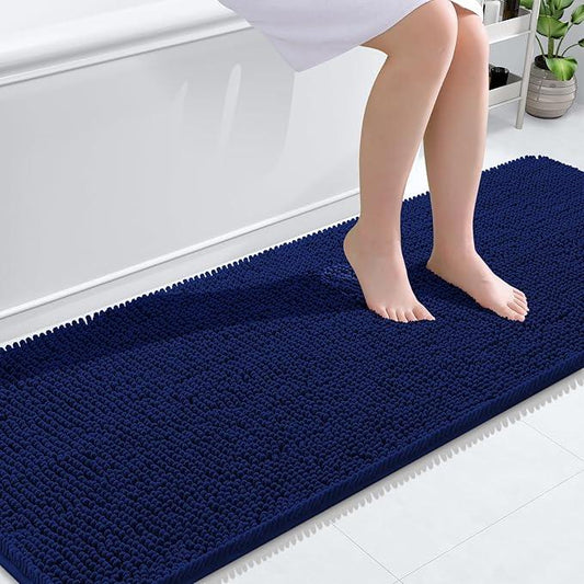 OLANLY Bathroom Rugs 70x24, Extra Soft Absorbent Chenille Bath Rugs, Rubber Backing Quick Dry, Machine Washable Bath Mats for Bathroom Floor, Tub and Shower, Home Decor Accessories, Navy - ModernBath