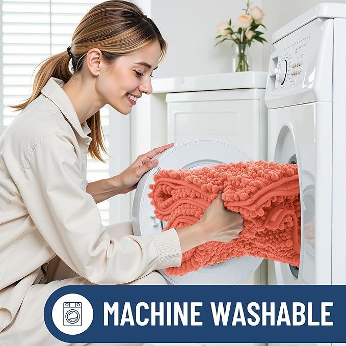 Smiry Bathroom Rugs Mat 36x24, Extra Soft Absorbent Chenille Bath Rugs, Non Slip Rubber Backing Machine Washable Quick Dry Bath Mats for Bathroom Floor, Tub, Shower, Home Decor Accessories, Coral - ModernBath