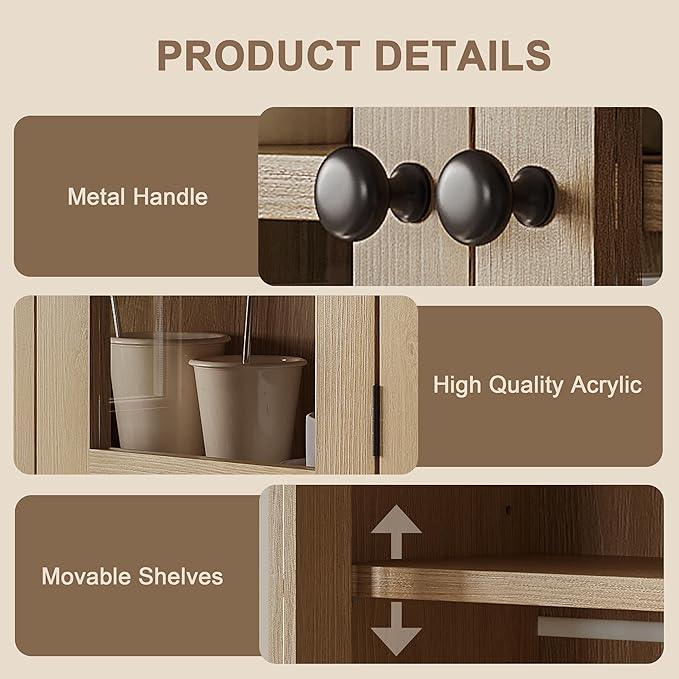 ChooChoo Arched Wall Cabinet Bathroom Medicine Cabinet with Adjustable Shelf, Wall Mounted Cupboard Storage Organizer for Laundry Room, Dining Room, Living Room, Kitchen (Natural) - ModernBath