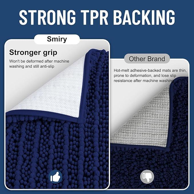 Smiry Bathroom Rugs Mat 36x24, Extra Soft Absorbent Chenille Bath Rugs, Non Slip Rubber Backing Machine Washable Quick Dry Bath Mats for Bathroom Floor, Tub, Shower, Home Decor Accessories, Navy Blue - ModernBath