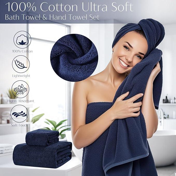 WSBArt 32PCS Bathroom Accessories Set Bathroom Set,Navy Blue Shower Curtain Set,Bath Towel Set,Hand Towel,Toilet Brush,Trash Can & 3PCS Soap Dispenser - ModernBath