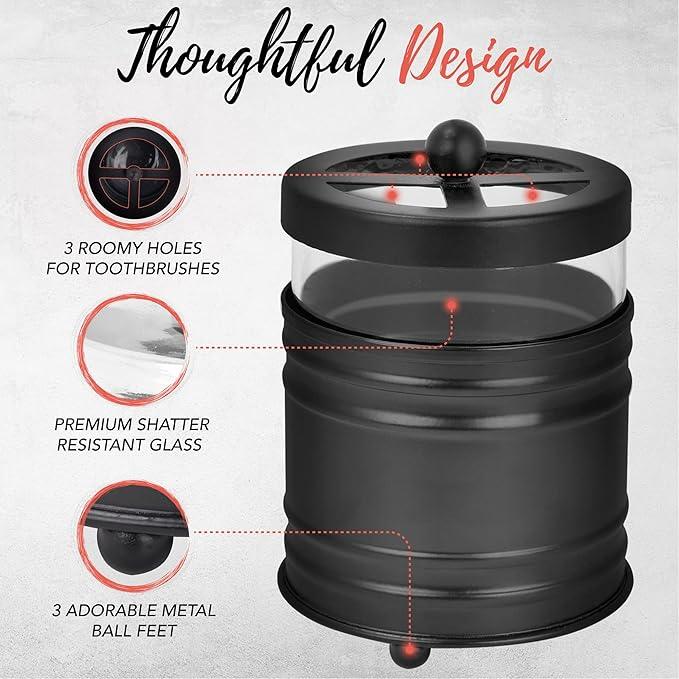 Autumn Alley Farmhouse Matte Black Bathroom Accessories Set (4 PCS) - Lotion Soap Dispenser, Black Toothbrush Holder Set, 2 Glass Apothecary Jars (Qtip Holder) - Rustic Bathroom Accessories Set - ModernBath
