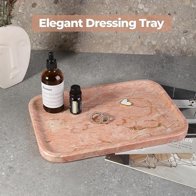 Karibiber Marble Vanity Tray, Bathroom Tray for Countertop, Decoration Dresser Organizer, Perfume, Jewelry Holder, Red Stone Serving for Kitchen Sink Storage(Spring Rose) - ModernBath