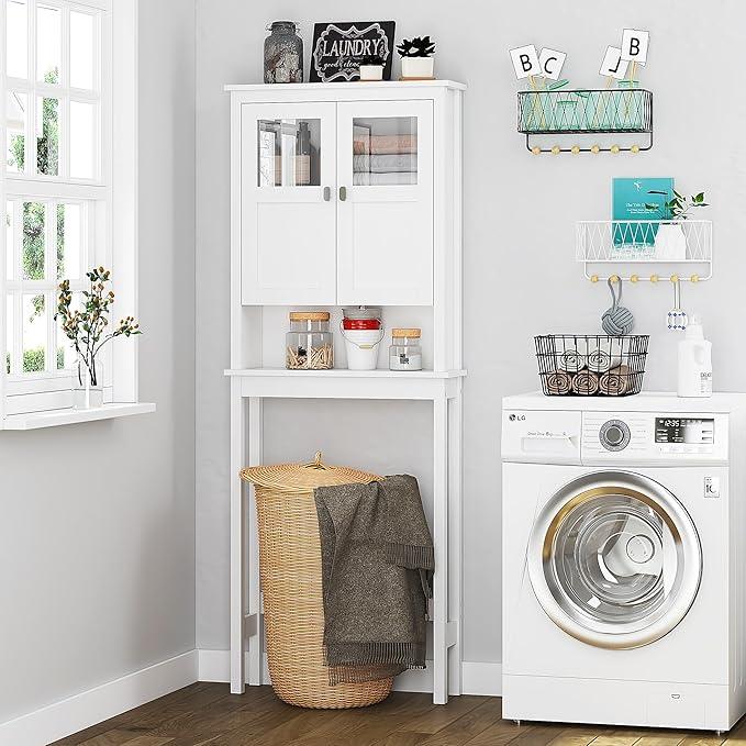 Spirich Bathroom Cabinet Over Toilet, Bathroom Storage Cabinet with Glass Doors and Adjustable Shelves, Over The Toilet Storage Cabinet, White - ModernBath