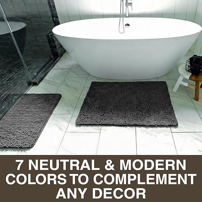 Neater Home Plush Bathroom Rugs 36x24 Thick Chenille Quick Dry Microfiber Absorbent Bath Mat, Soft Bath Rugs, Machine Washable Bathroom Floor Mat for Tub Shower Sink, Home Decor Accessories, Charcoal - ModernBath