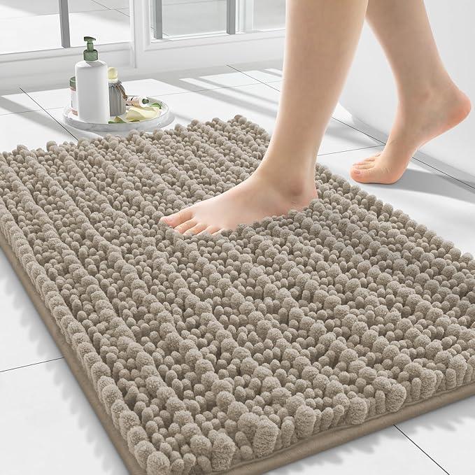 Smiry Bathroom Rugs Mat 24x16, Extra Soft Absorbent Chenille Bath Rugs, Non Slip Rubber Backing Machine Washable Quick Dry Bath Mats for Bathroom Floor, Tub, Shower, Home Decor Accessories, Latte - ModernBath