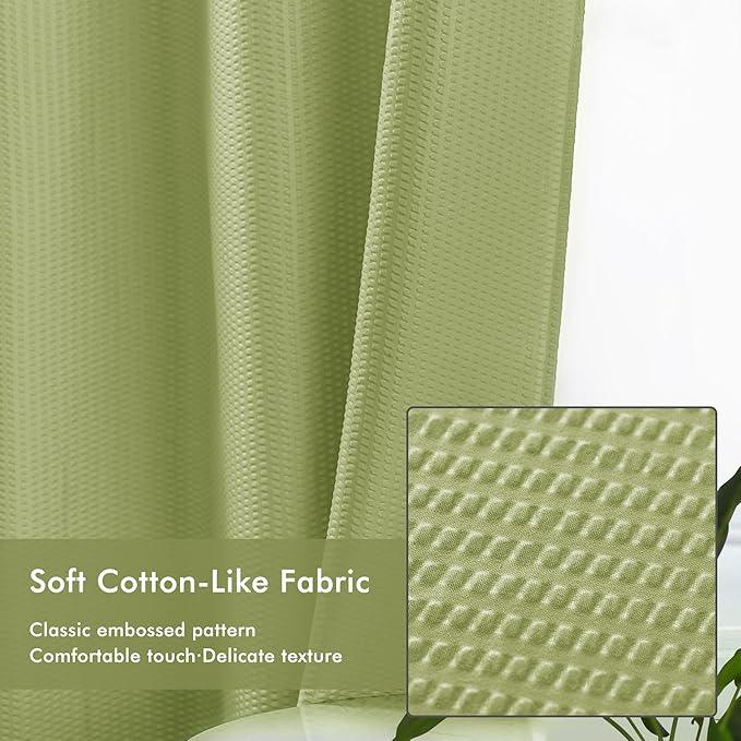 Mrs Awesome No Hook Shower Curtain with Snap-in Liner, Embossed Waffle Design Fabric Shower Curtain for Bathroom, Soft & Lightweight, 71x74, Sage Green - ModernBath