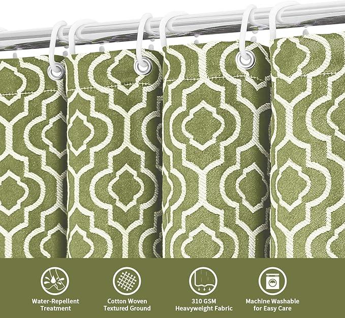 MitoVilla Green Boho Farmhouse Small Stall Shower Curtain Set 36 x 72, Half Size Narrow Geometric Cotton Fabric Shower Curtains for Bohemia Rustic Bathroom Decor - ModernBath