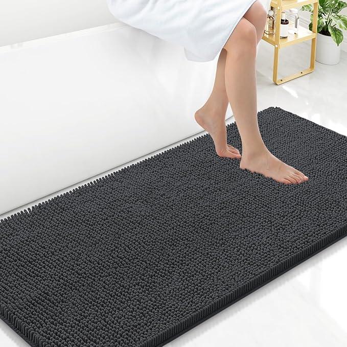 Arotive Bathroom Rugs 47x24, Extra Soft Absorbent Shaggy Chenille Bath Rugs, Machine Washable Rubber Backing Non-Slip Bath Mats for Bathroom Floor Tub and Shower, Home Decor Accessories, Dark Grey - ModernBath