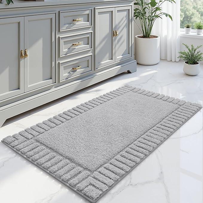 LUMI Bathroom Rugs Non Slip with Rubber Backing, Extra Soft Plush Microfiber Bath Rug Absorbent, Machine Washable Bath Mat Quick Dry for Tub, Shower, Hotel, Light Grey, 24"x43" - ModernBath