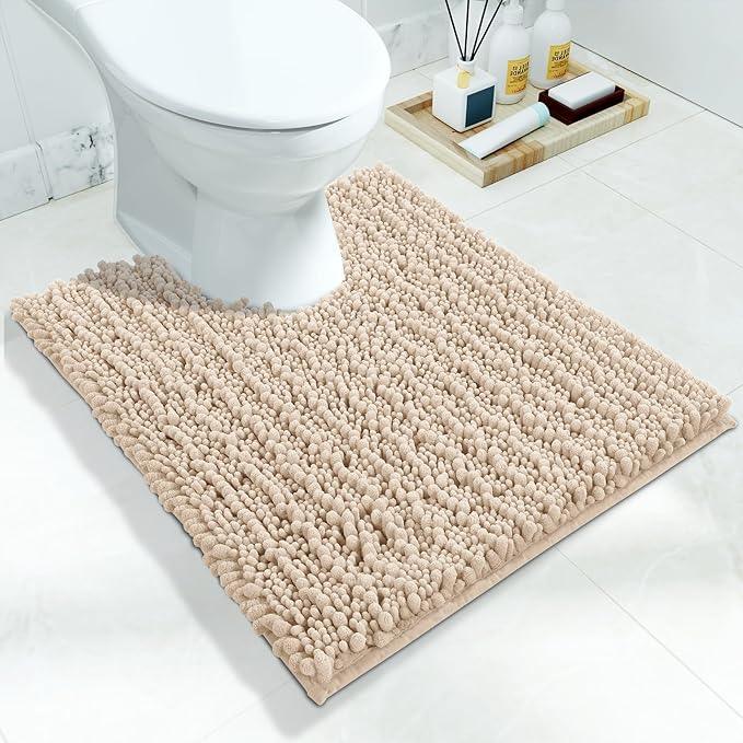 Yimobra Toilet Rug U Shaped Washable 24x20 Inch - Ultra Soft Absorbent Chenille Bath Rugs for Toilet, Quick Dry & Machine Washable, Non Slip Contour Bathroom Mat, Light Brown - ModernBath