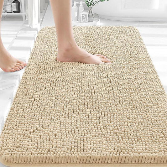 OLANLY Bathroom Rugs 36x24, Extra Soft Absorbent Chenille Bath Rugs, Rubber Backing Quick Dry, Machine Washable Bath Mats for Bathroom Floor, Tub and Shower, Home Decor Accessories, Beige - ModernBath