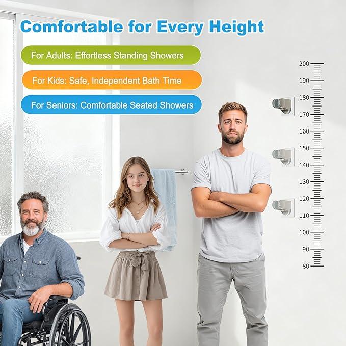 Hibbent 2 Pack Shower Head Holder, Strong Adhesive and Waterproof Handheld Shower Holder, Height Adjustable Wand Bracket, Wall Mount, No Drilling, Brushed Nickle - ModernBath