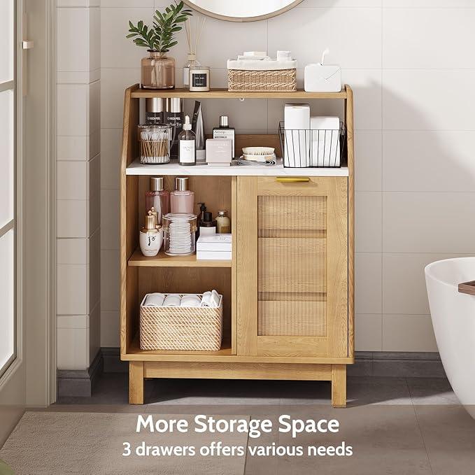 Bathroom Storage Cabinet, Small Storage Cabinets with Doors and Shelves, Coffee Bar Cabinet Buffet Sideboard Cabinet for Dining Room, Living Room, Entryway, Wood - ModernBath
