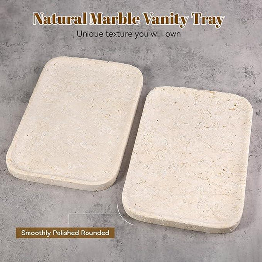 Karibiber Natural Marble Vanity Tray, 11.8" Marble/Stone Bathroom Tray Countertop, Beige Tray for Decor, Perfume Jewelry Holder, Storage/Organizer for Kitchen Sink - ModernBath
