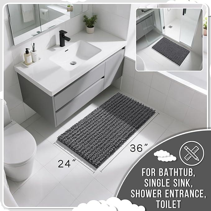 Yimobra Large Bathroom Rugs Non Slip Washable 36x24 Inch - Ultra Soft Absorbent Chenille Bath Mat, Quick Dry Shaggy Floor Carpet for Tub Shower, Dark Gray Home Decor Accessories - ModernBath