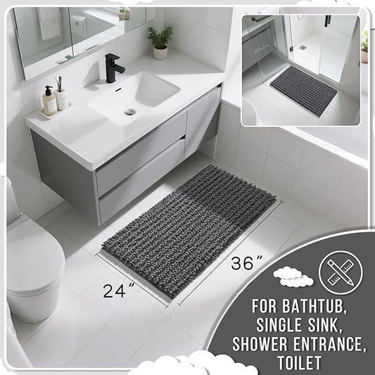 Yimobra Large Bathroom Rugs Non Slip Washable 36x24 Inch - Ultra Soft Absorbent Chenille Bath Mat, Quick Dry Shaggy Floor Carpet for Tub Shower, Dark Gray Home Decor Accessories - ModernBath