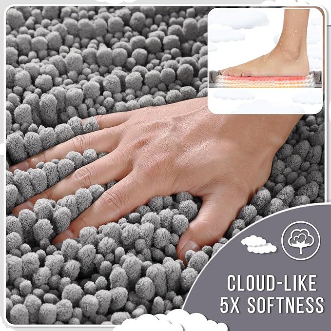 Yimobra Long Bathroom Rugs Non Slip Washable 44x24 Inch - Ultra Soft Absorbent Chenille Bath Mat, Quick Dry Shaggy Floor Carpet for Tub Shower, Gray Home Decor Accessories - ModernBath