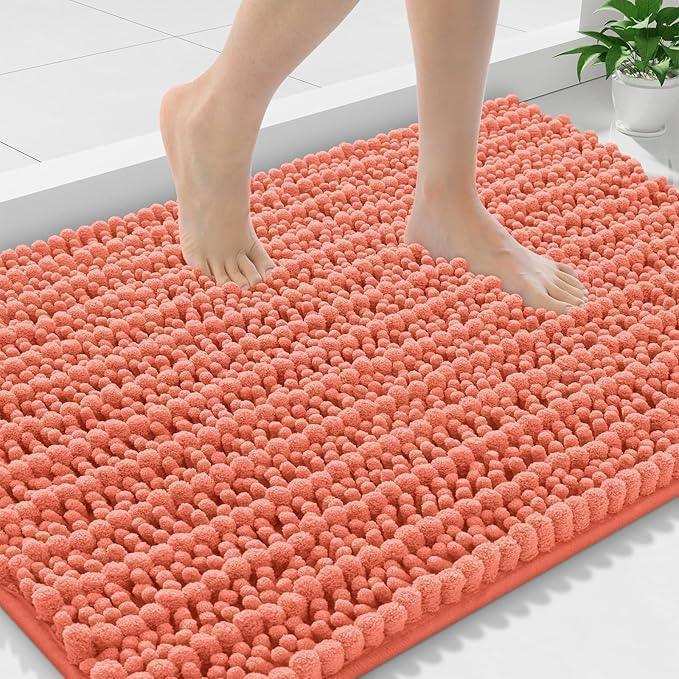 Smiry Bathroom Rugs Mat 36x24, Extra Soft Absorbent Chenille Bath Rugs, Non Slip Rubber Backing Machine Washable Quick Dry Bath Mats for Bathroom Floor, Tub, Shower, Home Decor Accessories, Coral - ModernBath