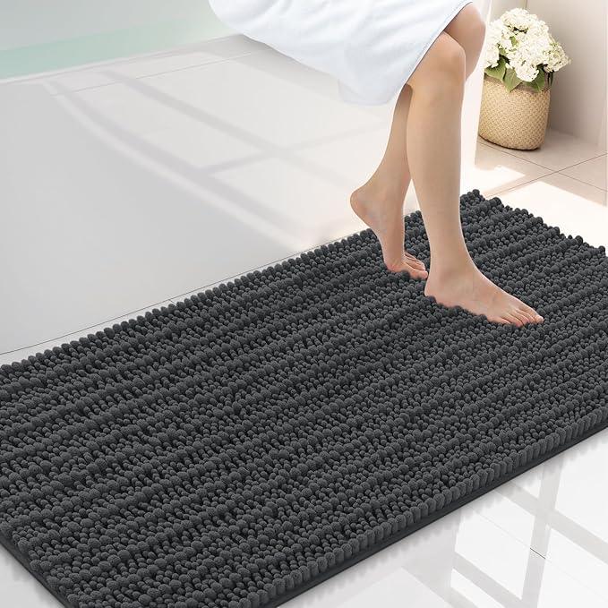 Smiry Bathroom Rugs Mat 44x24, Extra Soft Absorbent Chenille Bath Rugs, Non Slip Rubber Backing Machine Washable Quick Dry Bath Mats for Bathroom Floor, Tub, Shower, Home Decor Accessories, Dark Grey - ModernBath