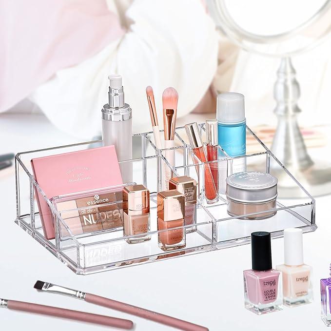 Amazing Abby - Tiffany - Acrylic Cosmetic Organizer, Transparent Plastic Makeup Holder, Compartmented, Shatter-Proof, Perfect Bathroom Vanity Storage Solution for Beauty Supply, Large - ModernBath