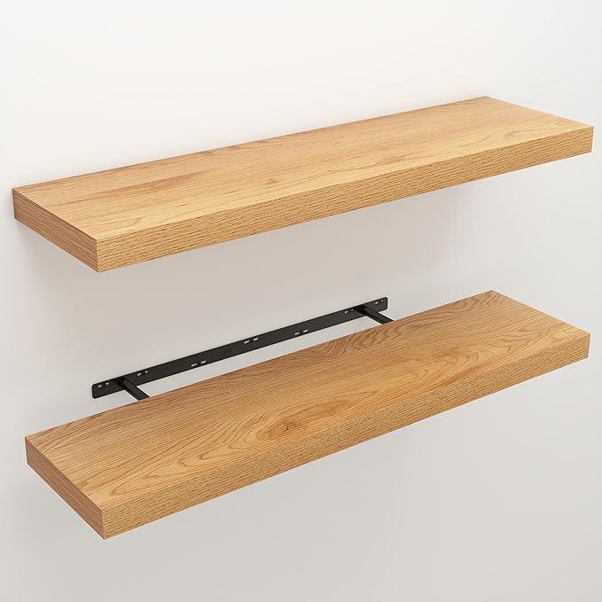 Floating Shelves for Wall, Wall Mounted Rustic Wood Shelves for Bathroom, Bedroom, Living Room, Kitchen, Hanging Shelf for Books/Storage/Room Decor (Oak, 36") - ModernBath