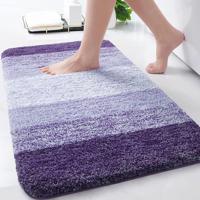Arotive Microfiber Bathroom Rugs, Shaggy Soft and Absorbent Bath Rug, Non-Slip, Thick Plush Machine Washable Dry Bath Mats for Bathroom, Tub and Shower, 30x20, Dark Purple, Rectangular - ModernBath