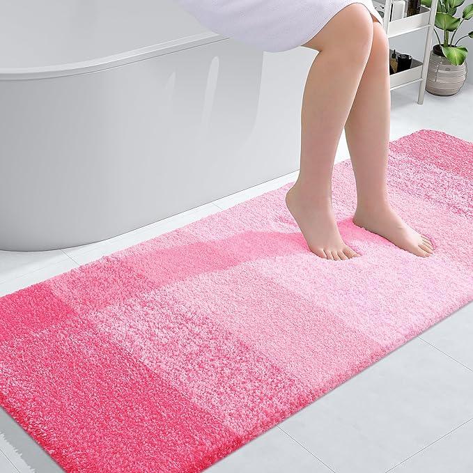 OLANLY Bathroom Runner Rugs 59x24, Extra Soft Absorbent Microfiber Bath Rugs, Rubber Backing, Quick Dry, Machine Washable Bath Mats for Bathroom Floor, Tub and Shower, Home Decor Accessories, Pink - ModernBath