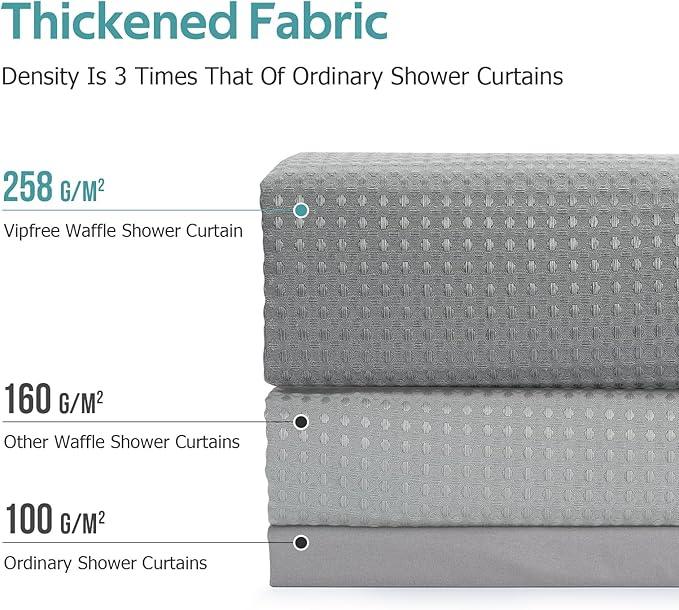 Vipfree 3 in 1 Shower Curtain Set, Waffle Shower Curtain and Liner Set with 12 Double Sided Shower Curtain Hooks, 258GSM Luxury Weighted Cloth Shower Curtains for Bathroom, 72 W x 72 H, Grey - ModernBath