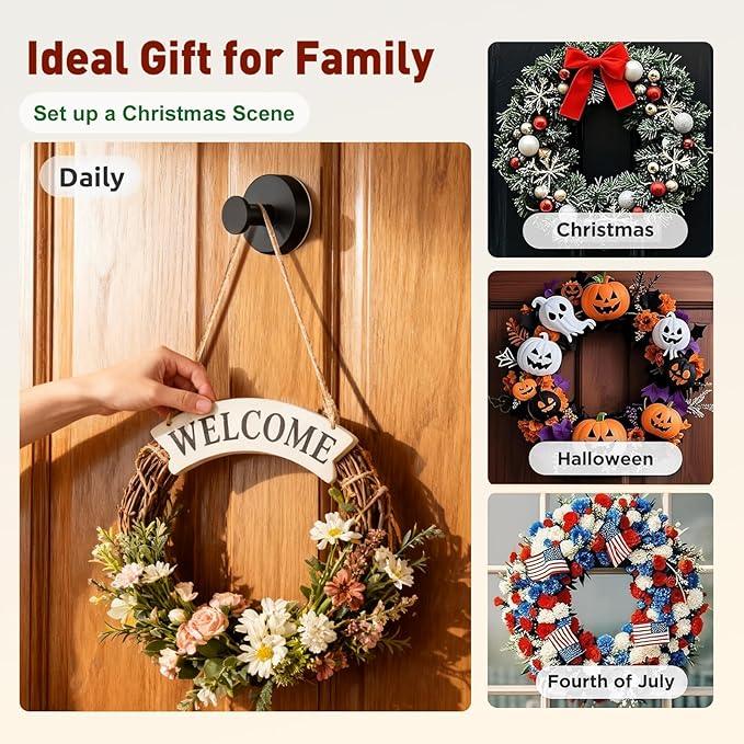 Upgraded Suction Cup Hooks for Door Wreaths, Heavy Duty Wreath Hangers for Front Door, Glass Window and Outdoor use, Strong Suction Vacuum Hook for Towels, Robes & Decorations(4 Pack, Black) - ModernBath