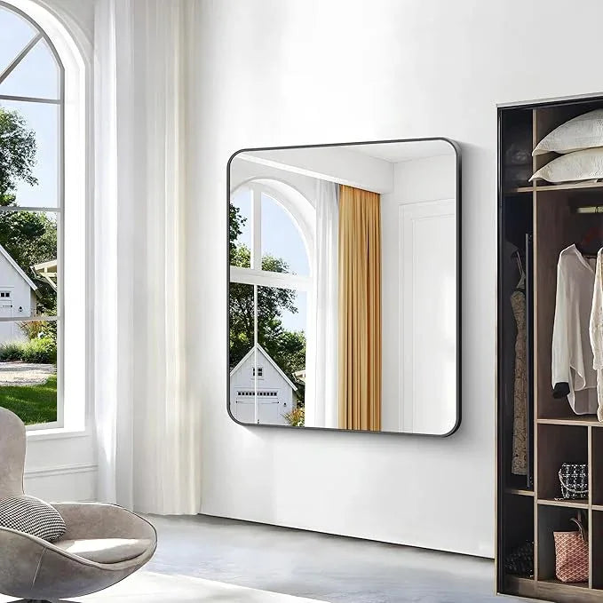 BONEWEI Black Bathroom Mirror,40x48 inch Wall Mirror for Bathroom Wall Mounted,Rectangle Mirror for Bathroom Over Sink,Modern Frame Round Corner for Living Room,Bedroom Entryway,Horizontal/Vertical - ModernBath