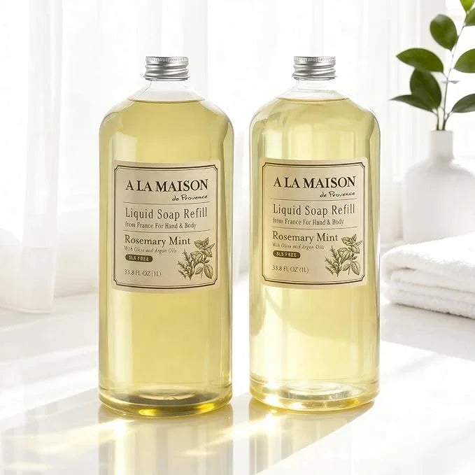 A LA MAISON French Liquid Hand Soap Refill, Rosemary Mint - Natural Hand Wash Made with Essential Oils - Biodegradable, Plant-Based, Vegan, Cruelty-Free, Alcohol & Paraben Free (33.8 oz, 2 Pack) - ModernBath