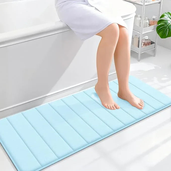 OLANLY Memory Foam Long Bathroom Rugs Runner 47x17, Super Soft Absorbent Bath Mat, Quick Dry, Machine Washable Shower Floor Rugs, Bathmat Carpet, Bathroom Home Decor Accessories, Sky Blue - ModernBath