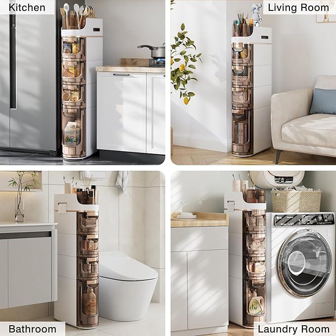 VECELO 4-Tier Slim Bathroom Storage Cabinet with Wheels, Skinny Bathroom Storage Cabinet with Drawers, Toilet Paper Holder, Movable Narrow Floor Cabinet for Small Space, Bathroom - ModernBath