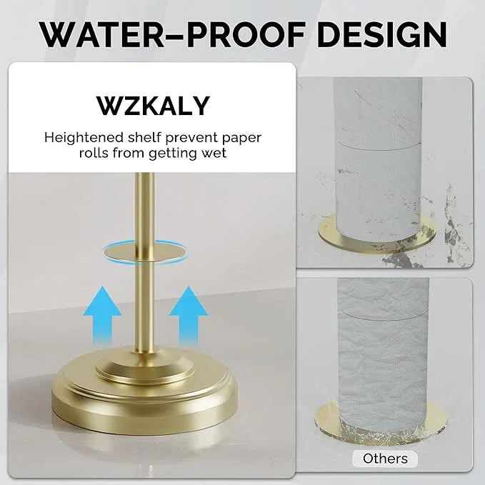 Freestanding Toilet Paper Holder Stand with Storage – Holds 4 Extra Rolls – Brushed Gold Toilet Paper Holder for Bathroom – Sturdy Base, Classic Retro Style, Space-Saving Bathroom Storage - ModernBath