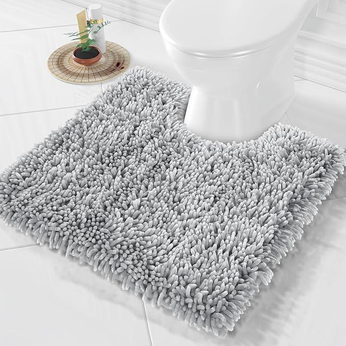 Yimobra Toilet Rugs U Shaped Washable, Extra Thick Soft Absorbent Chenille Contour Bathroom Rugs for Toilet 24x24 Inch, Quick Dry Non Slip Toilet Mat for Bath Floor, Light Grey - ModernBath