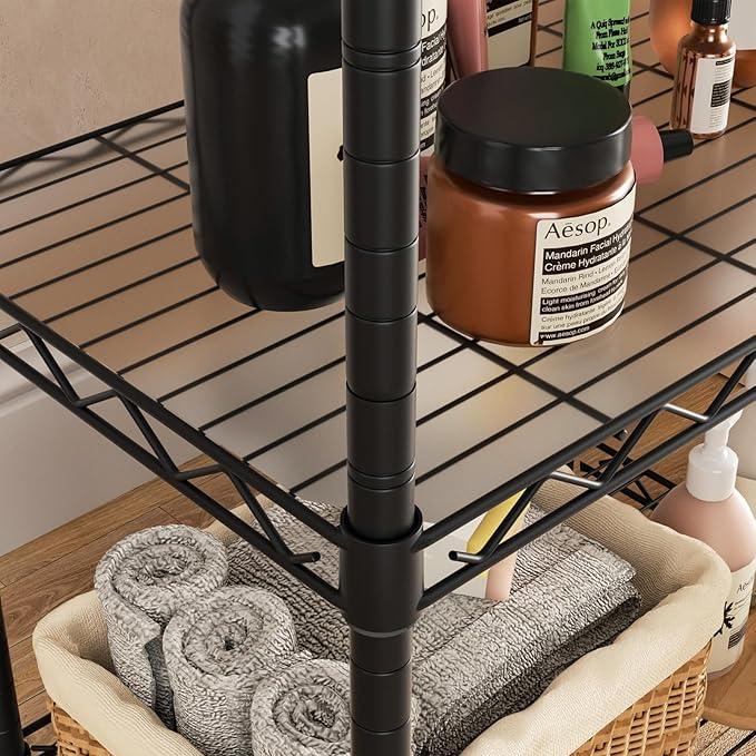 Small 3 Tier Shelves Storage Wire Shelving Unit Metal Shelf Adjustable Organizers Storage Shelving with Wheels for Bathroom Laundry Room Kitchen Pantry12”D x 18”W x 30.7”H Black - ModernBath