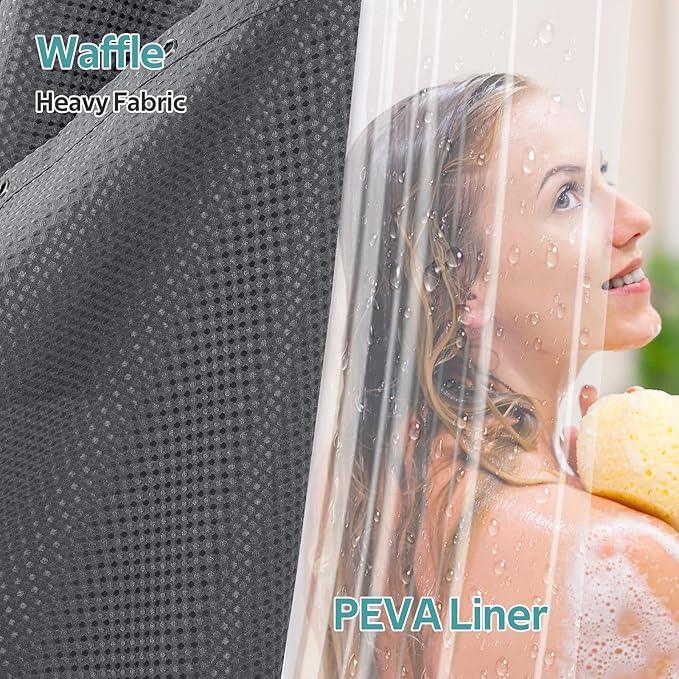Vipfree 3 in 1 Shower Curtain Set, Waffle Shower Curtain and Liner Set with 12 Double Sided Shower Curtain Hooks, 258GSM Luxury Weighted Cloth Shower Curtains for Bathroom,72 W x 72 H,Graphite Gray - ModernBath