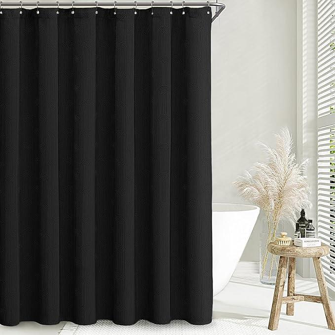 NDDYCU Black Shower Curtain Boho Cotton Texture Mid Century Minimalist Arch Shower Curtain for Bathroom,Ivory 72" W X 72" L - ModernBath