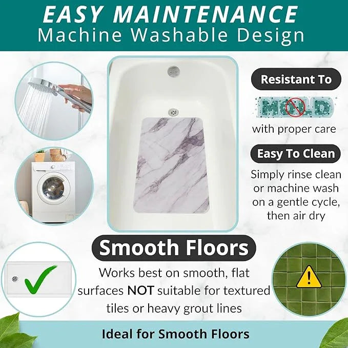 ENKOSI Non Slip Bath Mat for Tub and Shower Floors – Anti Slip Shower Mat with Strong Grip – Soft, Safe, and Unique Marble Print Bathroom Shower Mat for Inside Bathtub and Stalls (28x16 Marble Gray) - ModernBath