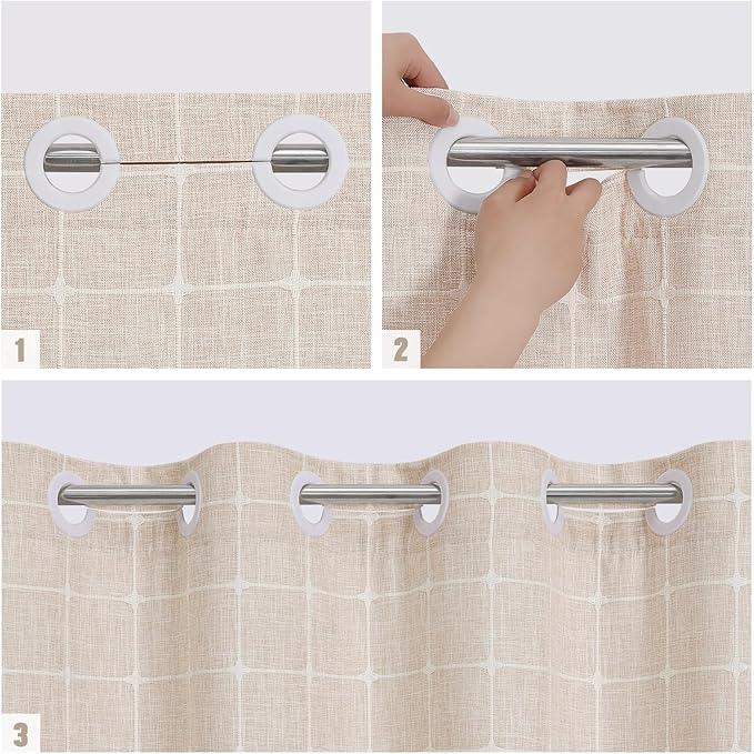 MitoVilla No Hooks Needed Boho Farmhouse Shower Curtain with Snap-in Liner, Cotton Linen Fabric Shower Curtains with Tassels for Rustic Neutral Bathroom Decor, Beige/Cream, 72 x 74 - ModernBath