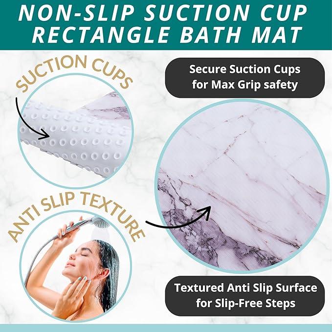 ENKOSI Non Slip Bath Mat for Tub and Shower Floors – Anti Slip Shower Mat with Strong Grip – Soft, Safe, and Unique Marble Print Bathroom Shower Mat for Inside Bathtub and Stalls (28x16 Marble Gray) - ModernBath