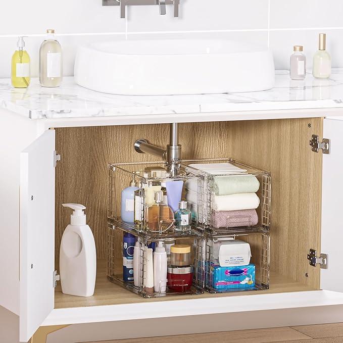 Vtopmart 2 Pack Large Stackable Storage Drawers,Clear Acrylic Drawer Organizers with Handles, Easily Assemble for Bathroom,Kitchen Undersink,Cabinet,Closet,Makeup,Pantry organization and Storage - ModernBath