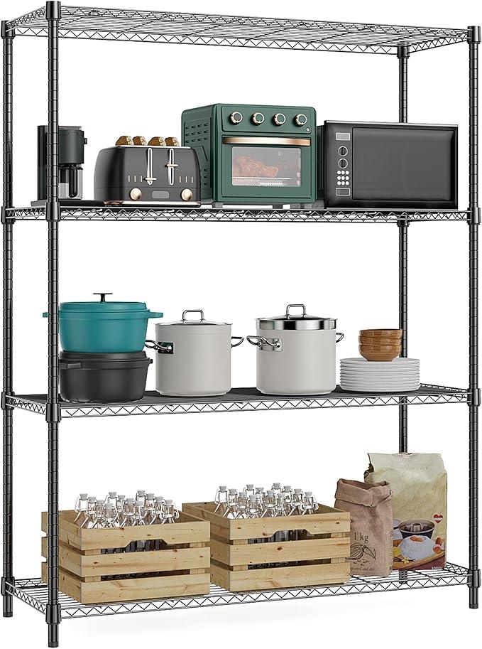 1400 lbs 4 Tier Storage Rack Metal Wire Shelving Unit, Storage Standing Household Shelf Organizer for Kitchen Pantry Closet Garage Basement Utility Room, Black 15.8" D x 45.3" W x 59.4" H - ModernBath