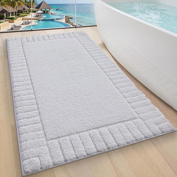 LUMI Bathroom Rugs Non Slip with Rubber Backing, Extra Soft Plush Microfiber Bath Rug Absorbent, Machine Washable Bath Mat Quick Dry for Tub, Shower, Hotel, White, 24"x43" - ModernBath