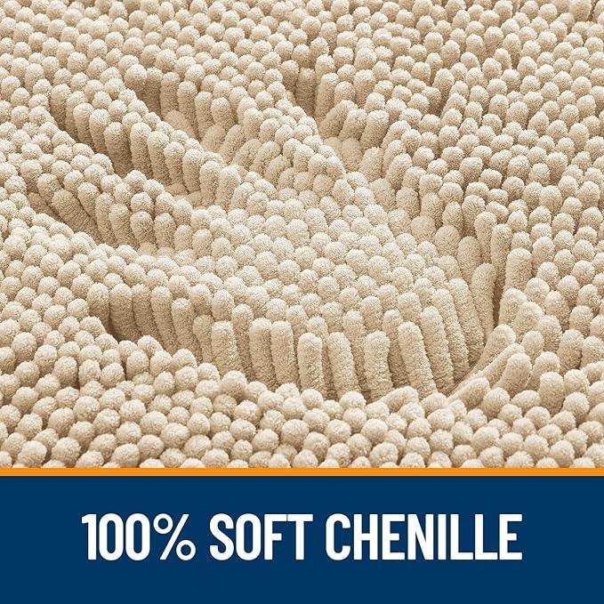 OLANLY Toilet Rugs U-Shaped 24x24, Extra Soft Absorbent Chenille Contour Bathroom Rugs for Toilet, Dry Quickly, Machine Washable, Non-Slip Bath Mat, Beige - ModernBath