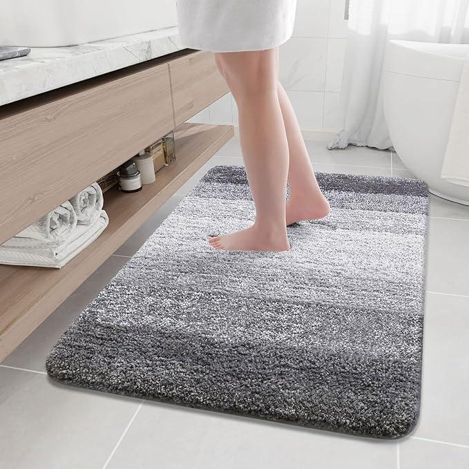 Arotive Microfiber Bathroom Rugs, Shaggy Soft and Absorbent Bath Rug, Non-Slip, Thick Plush Machine Washable Dry Bath Mats for Bathroom, Tub and Shower, 47x32, Grey, Rectangular - ModernBath