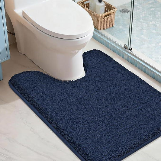 COSY HOMEER Toilet Rugs U-Shaped 24"x20",Soft Absorbent Bath Mat with Non-Slip TPR Backing, Machine Washable Shaggy Bath Rug for Toilet,Navy Blue - ModernBath