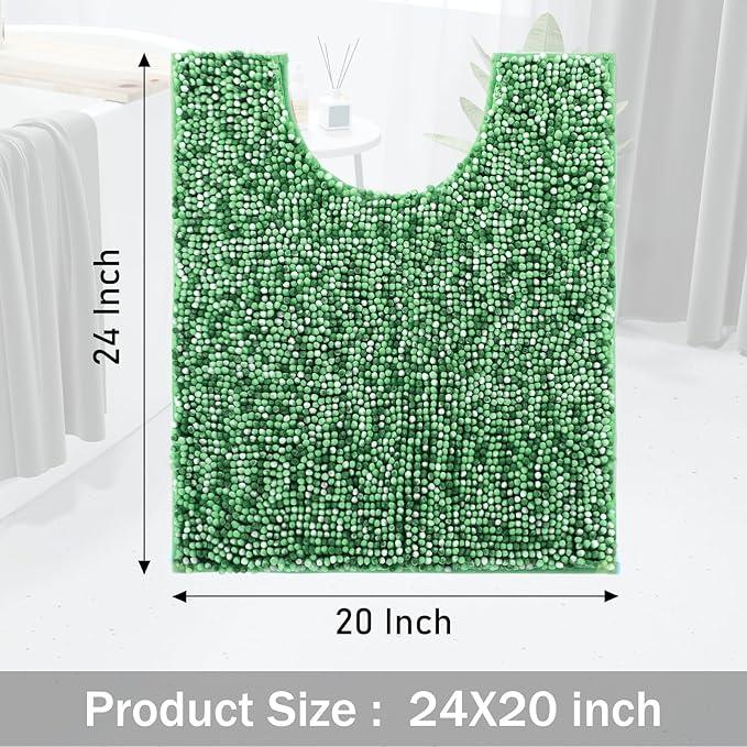 Yimobra Luxury Chenille U-Shaped Toilet Rug, Super Soft Shaggy Contour Bath Mat for Bathroom Floor, Fluffy, Water Absorbent, Non Slip, Machine Washable, Dry Quickly, 24''x 20'', Light Green & Green - ModernBath