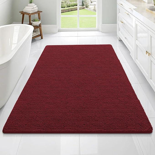 OLANLY Bathroom Rugs 70x46, Extra Soft Absorbent Chenille Bath Rugs, Rubber Backing Quick Dry, Machine Washable Bath Mats for Bathroom Floor, Tub and Shower, Home Decor Accessories, Burgundy - ModernBath